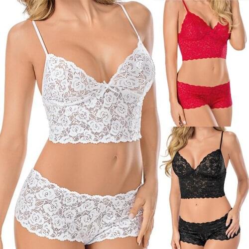 Sexy Women\s Push-up Padded Nightwear Bra Set Solid High Waist Lace Underwear