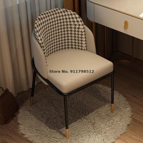 Nordic Light Luxury Dining Chair Home Backrest Fabric Minimalist Makeup Chair Modern Italian Houndstooth Stool Dining Table Desk
