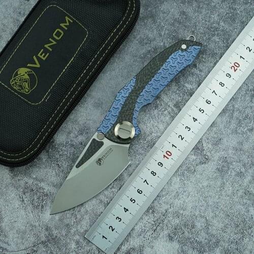 VENOM KEVIN JOHN Flipper folding knife M390 blade CF titanium alloy handle outdoor camping survival kitchen fruit knife EDC tool