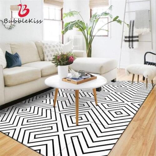 Bubble Kiss Modern Black White Geometric Line Pattern Rugs Home Decor Non-slip Living Room Carpets Anti-wrinkle Floor Mats