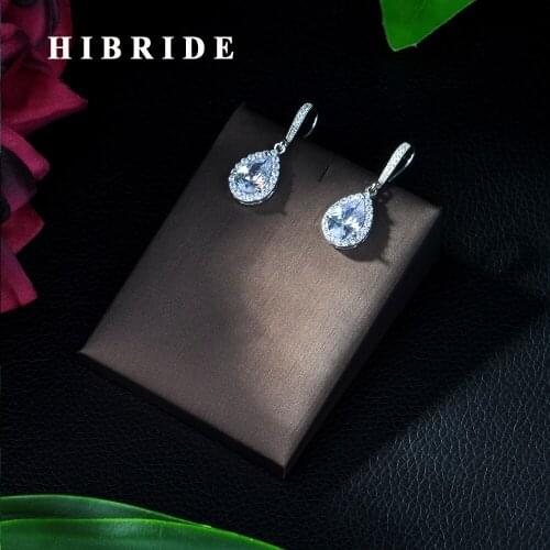 HIBRIDE Elegant CZ Bridal Jewelry Luxury Long Drop Cubic Zirconia Big Royal White Wedding Earrings For Brides E-390