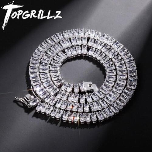 TOPGRILLZ 2020 New High Quality Baguette 8MM Tennis Chain Iced Out Cubic Zirconia Gold Plated Hip Hop Fashion Jewelry For Gift