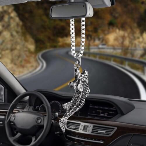Car Rearview Mirror Decoration Trailer Decoration Jewelry Gift Car Pendant To Fishing Jewelry Catch Fish Skeleton
