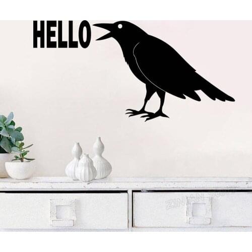 Raven Hello Wall Decal Bird Sticker Crow Animal Decorations Signboard Home Living Room Bedroom Removable Entryway Decor Z862