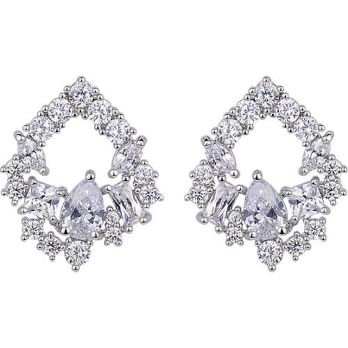 High Quality Flower Shape White Gold Cubic Zirconia Silver Stud Earrings For Women Accessories GLE5997