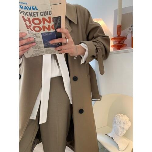 High-end retro double-breasted British style elegant temperament mid-length windbreaker jacket female Korean version 21 new