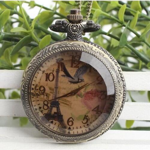Eiffel Tower butterfly Dark brown glass woman jewelry Good quality steampunk pocket watches gift POL878