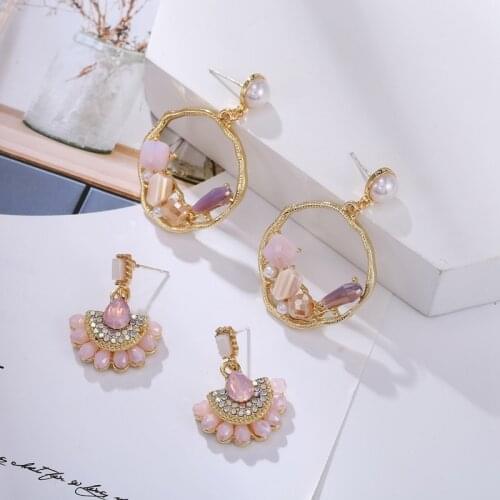 Match-Right Crystal Sweet Korean Drop Earrings for Women Statement Pearl Flower Dangle Earring 2020 New Fashion Jewelry