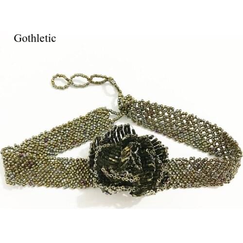 Gothletic Brand 100% Handmade Seed Bead Choker Rose Flower Collar Necklace for Women Fashion Jewelry