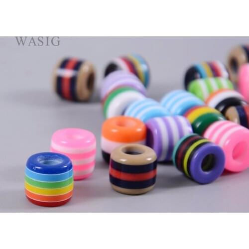 100pcs Colorful Resin Dreadlock Beads Rainbow Stripes Pattern Hair Braid Dread Cuff Clip 6mm Hole Tube Braiding Styling Tool Ne