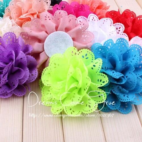 200pcs/lot 4" 15 Colors Chic Chiffon Eyelet Flower Accessories For Baby Girl Headband Fashion Artificial Fabric Hair Flowers