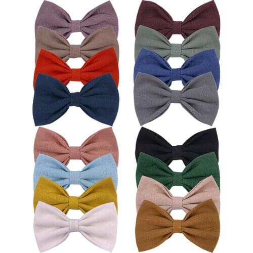 4 PCS Simple Cotton Linen Hair bow clips barrettes Baby Girls Toddler Kids Classical bow Headbands Baby bow Hair bands Accessory
