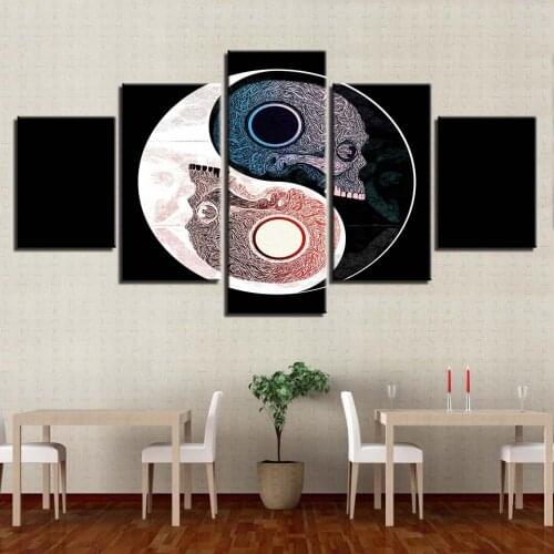 Yin Yang Gossip Skull 5 pcs Modern Home Wall Decor Canvas Picture Art HD Print Painting On Canvas for Living Room