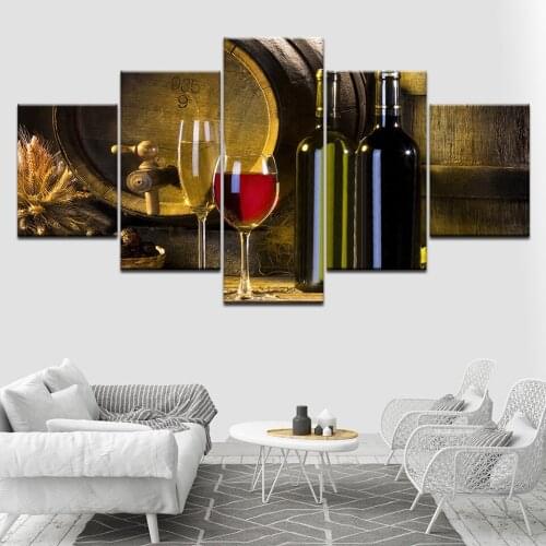 5 Piece HD print abstract modern Poster Modular painting wall art on canvas wine food dining room home decor wall art