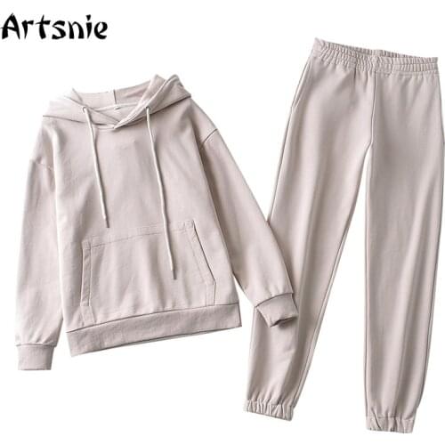 Artsnie Spring 2021 Two Piece Set Women Sweatshirts Sweatpants Knitted Sportswear Suits Ladies Tracksuits Two Piece Set Outfits