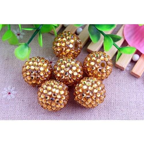 Kwoi vita Gold color Resin Rhinestone Ball beads Wholesales AAA Quality 20mm Chunky 100pcs/lotfor Kids Girl Jewelry