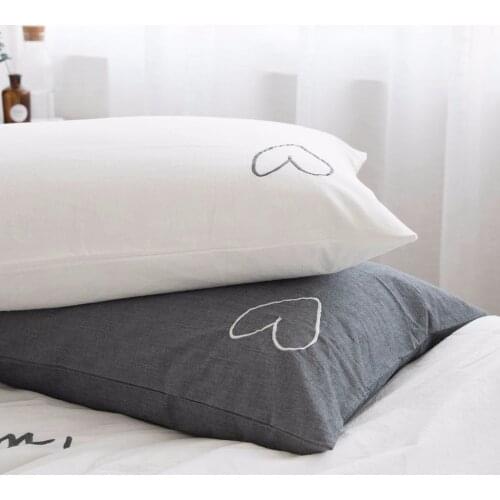 100% Cotton Embroidered Pillow Case Pink/White/Grey Love Heart Bedroom Decorative Pillowcase 1 PC Pillow Cover 48x74cm