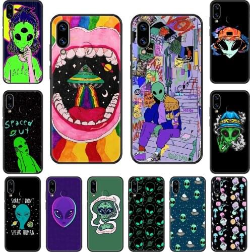 Aesthetics Art Cartoon Alien Phone case For Huawei Honor Mate 5 7 8 9 10 20 i A X Lite Pro black pretty waterproof soft bumper