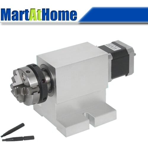 CRA900 CNC Router Rotary Indexer 4th Axis A Axis 50:1 100:1 with Chuck, 42 Stepper Motor 0.5N.m with Gapless Harmonic Gearbox