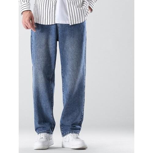 2021 Autumn New Mens Baggy Jeans Streetwear Straight Version Denim Blue Korean Version Wide Leg Pants Male