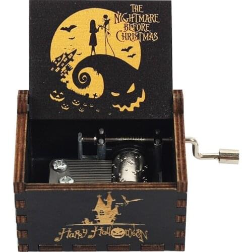 HOT Wooden Hand Crank Black Halloween Jurassic Park Queen Music Box Childrens Holiday Gifts Christmas Gifts New Year Gift