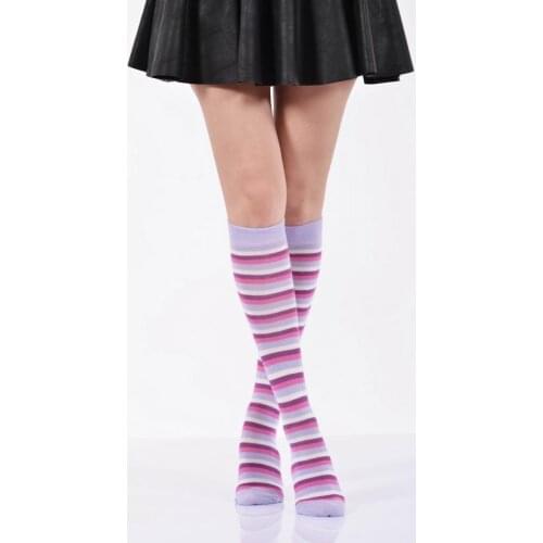 Idilfashion Women Metal Circles Below-Knee Stocking-Lilac-B-ART013 (3'LÜ PACKAGE)