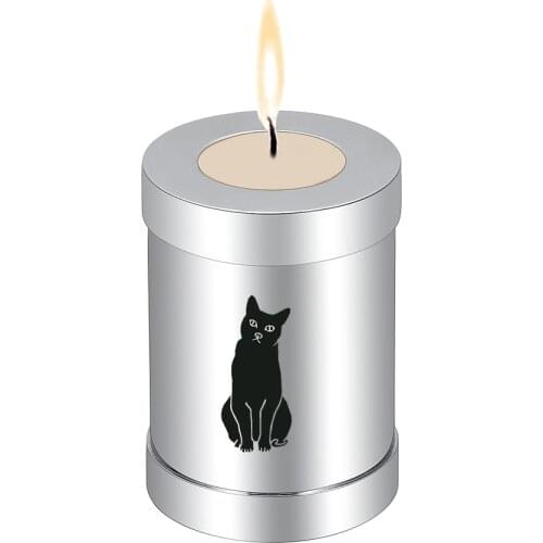 IJU045 Cute Cat Cylinder Free Engrave Ashes Urn for Human Pet Memorial Candle Holder Cremation Jar