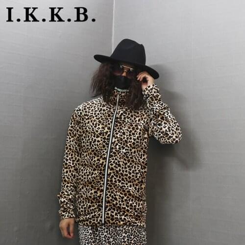 Autumn 2020 new leopard print high collar cardigan zipper jacket thin glove sweater personalized performance stage DJ