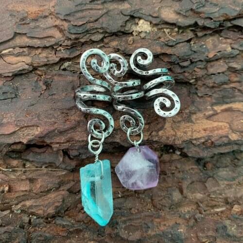 3pcs hair beads set Raw Crystal Pentagram Viking Spiral Sneak Beaded Wicca Hair Braids Vintage Hair Accessories Witch Accessorie