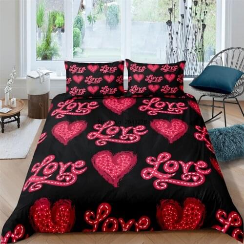 Beautiful Love Heart Printed 3D Printing Bedding Set adult couple Duvet Cover Pillowcase Home Textile Bedroom Decoration