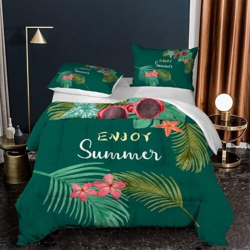 Tropical Green Leaves Pattern Duvet Cover Set Plants Bedding Set King Queen Full Twin Size Bed Set Luxury 2/3pcs Bedclothes