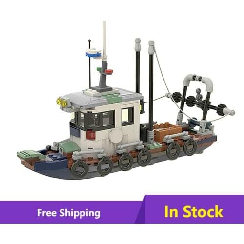 MOC Village Fishing Boat Star Building Blocks Bricks High-Tech Model DIY Toys For Kids Birthday Gifts 282PCS