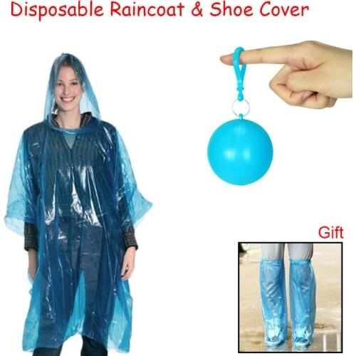 Summer Portable Disposable Raincoat & Disposable Rain Shoe Cover Rainwear Hooded Poncho Rain Suit Keyring Ball Suport Wholesale