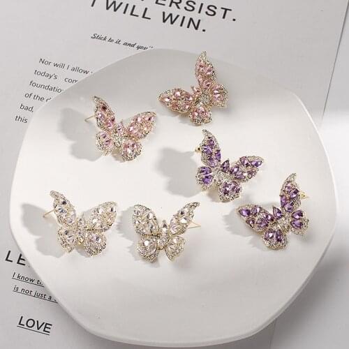 QTT Cute Dazzling Butterfly Earrings 925 Sterling Silver Stud Earring For Wedding Women Pink Crystal Jewelry Accessories 2021