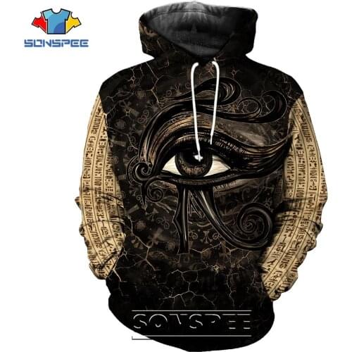 SONSPEE Ancient Egypt Pharaoh 3D Print Mens Hoodie Casual Men Long Sleeve Egyptian Eye of Horus God Coat Tops Sweatshirt