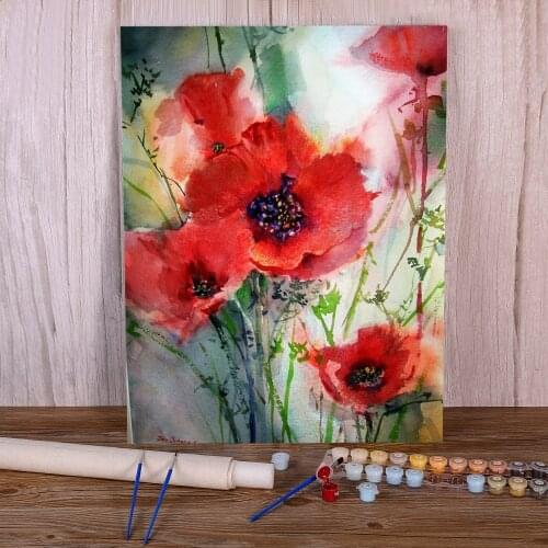Poppy Flowers Coloring By Numbers Painting Package Oil Paints 40*50 Boards By Numbers Home Decor For Children For Handicraft