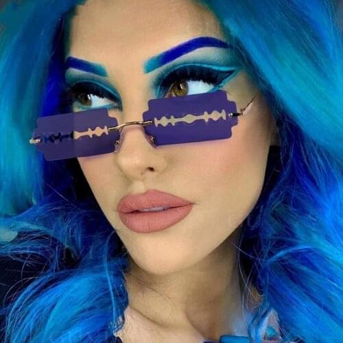 QPeClou 2020 New Fashion Funny Hollow Blade Sunglasses Women Hip Hop Sun Glasses Men Rimless Square Shades Female Color Oculos