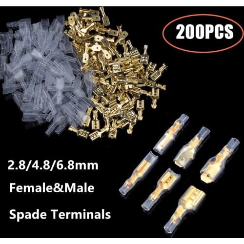 200PCS/50Pairs Female Male Spade Crimp Terminals Sleeve Wire Wrap Connector for 22-16 AWG 0.5mm2-1.5mm2 2.8/6.3/4.8mm