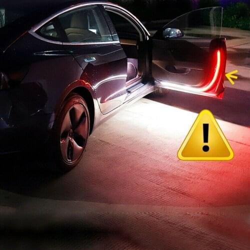 OKEEN 2pcs Car Door Opening Warning LED Lights Welcome Decor Lamp Strips Flash Flow Red Anti Rear-end Collision Safety Auto Lamp