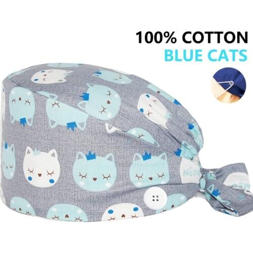 New Surgicals Hats Adjustable Cats Printing Nursing Cap Sweatband Beauty Salon Dental Clinic Pet Shop Uniforms Work Scrubs Hat