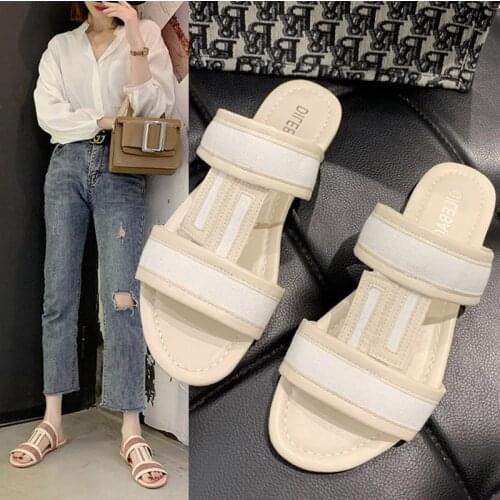 Fashion Womens Slides Summer New Leisure PU Slippers Outside Shopping Sandals Female Beach Flip Flops 2020