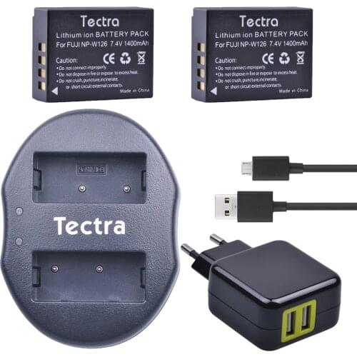 Tectra 2 x NP-W126 Li-ion Battery + USB Dual Charger with AC Adapter for Fujifilm FinePix HS30EXR HS33EXR HS50EXR X-A1 X-E1 X-E2