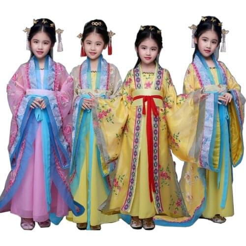 Chinese Traditional Costume for Kids Girl Ancient Tang Princess Cloth Child Qing Dynasty Folk Dance Costume Chang'e Fairy Dress