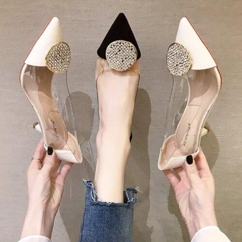 2021 Spring New Pumps Sexy Stiletto Kitten Heels PVC Party High Heels Women Wedding Shoes Pointed Toe Sandals