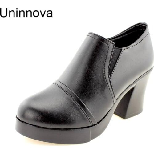 Toe Cap Classic Platform Womens Split Leather Office Work Career Pumps Slip on Court Shoes WP043