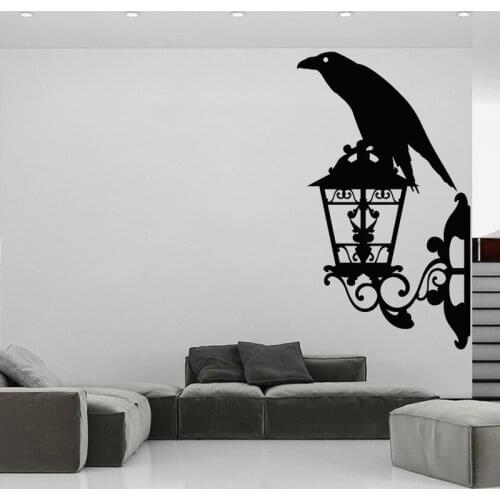 Crow Wall Stickers Black Raven Vinyl Decal Bird Lantern Home Decor Street Style Mural Removable O248