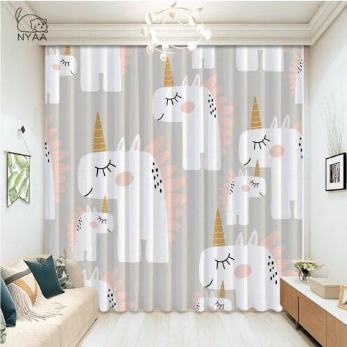 Animal Unicorn Cartoon Cute Window Curtains Kitchen Decor Kids Curtain Panels With Grommets Treatment Curtains Micro Shading