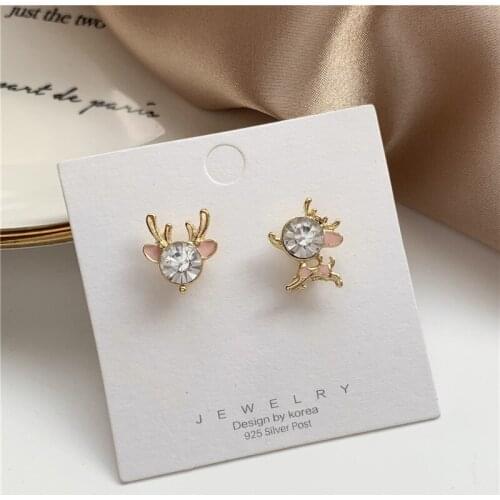 Cute Deer Antler Rhinestone Inlaid Asymmetric Drop Earrings Funny Irregular Elk Horn Pendent Earrings for Women Girl Ear Jewelry
