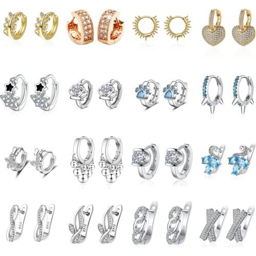 Fanqieliu Cute Small Crystal Earrings Woman Real 925 Sterling Silver Hoop Earrings Women U Shape Horseshoe Earring FQL20F12ER1