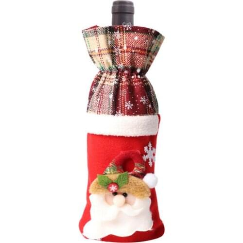 1PC Christmas Wine Bottle Covers Bag Holiday Santa Claus Champagne Bottle Cover Red Merry Christmas Table Decorations for Home